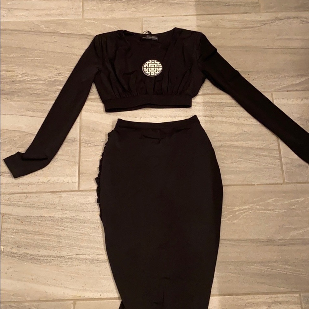 Misha Collection Black Crop top and Skirt set.